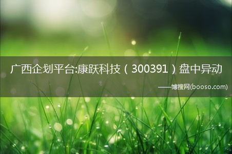 临近收盘大跌5.02%_广西企划平台:康跃科技（300391）盘中异动(广西企划平台)