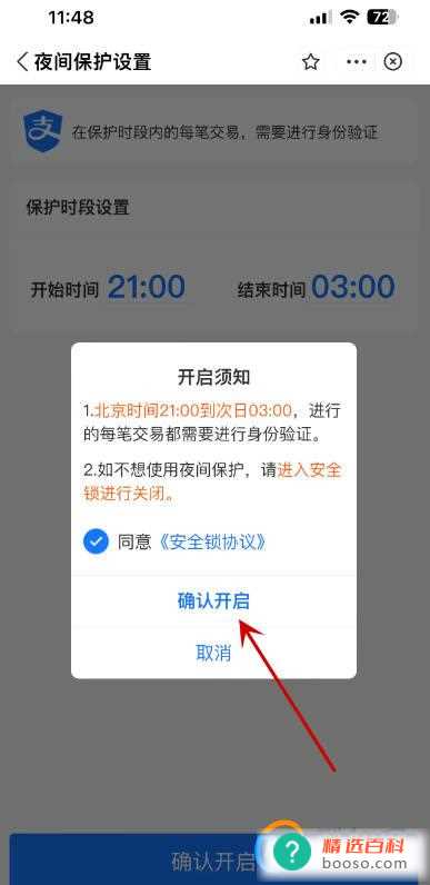 支付宝怎么设置夜间保护