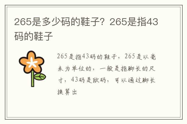 265是多少码的鞋子？265是指43码的鞋子?(265)