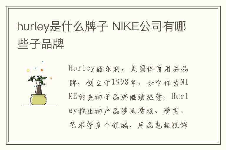 NIKE公司有哪些子品牌?hurley是什么牌子(赫尔利)