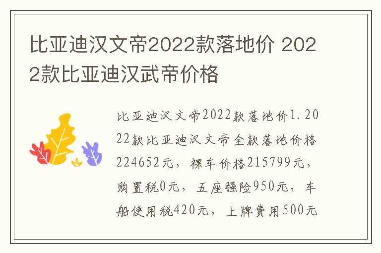 2022款比亚迪汉武帝价格_比亚迪汉文帝2022款落地价(比亚迪汉文帝价格)