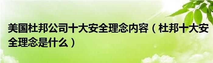 杜邦十大安全理念是什么_美国杜邦公司十大安全理念内容?(杜邦安全)