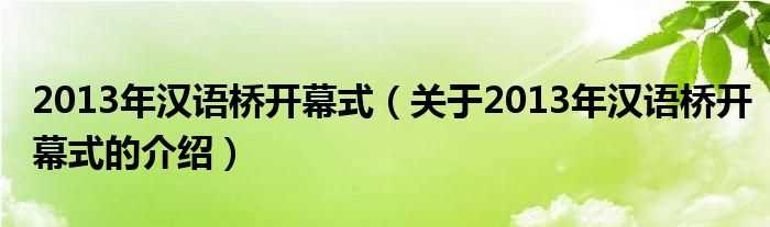 关于2013年汉语桥开幕式的介绍_2013年汉语桥开幕式(汉语桥2013)