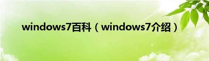 windows7介绍_windows7百科(windonws7)