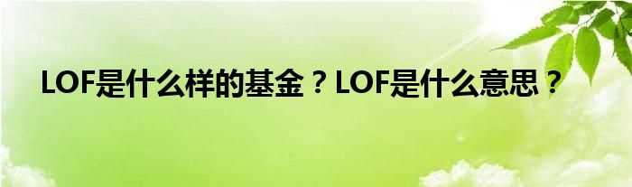 LOF是什么样的基金？LOF是什么意思？?(lof)