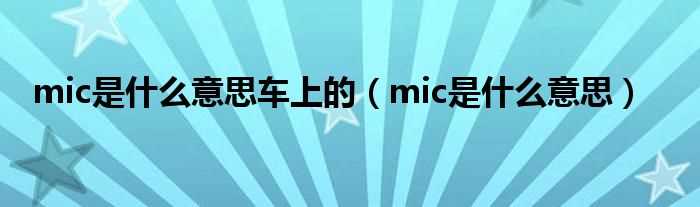 mic是什么意思_mic是什么意思车上的?(mic)