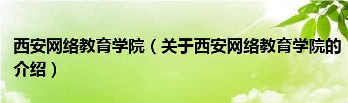 关于西安网络教育学院的介绍_西安网络教育学院(西安网络教育学院)