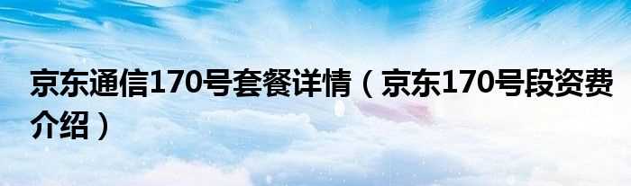 京东170号段资费介绍_京东通信170号套餐详情(京东170)