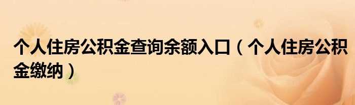 个人住房公积金缴纳_个人住房公积金查询余额入口(公积金查询 个人 余额查询)