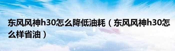 东风风神h30怎么样省油_东风风神h30怎么降低油耗?(东风风神h30油耗)