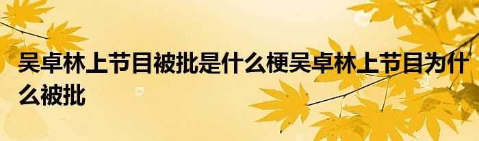 吴卓林上节目被批是什么梗吴卓林上节目为什么被批?(吴卓林上节目被批)