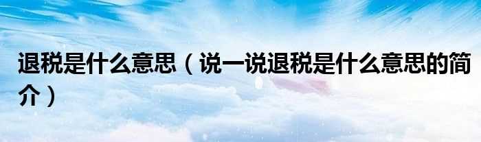 说一说退税是什么意思的简介_退税是什么意思?(退税是什么意思)