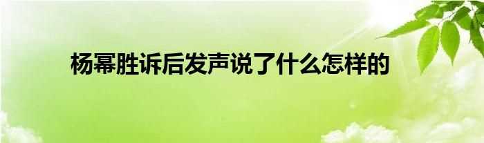 杨幂胜诉后发声说了什么怎么样的?(杨幂胜诉后发声)