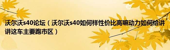 沃尔沃s40怎么样性价比高嘛动力怎么给讲讲这车主要跑市区_沃尔沃s40论坛?(s40论坛)