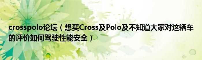 想买Cross及Polo及不知道大家对这辆车的评价怎么驾驶性能安全_crosspolo论坛?(crosspolo论坛)