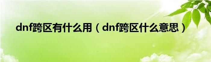 dnf跨区什么意思_dnf跨区有什么作用?(dnf跨区)