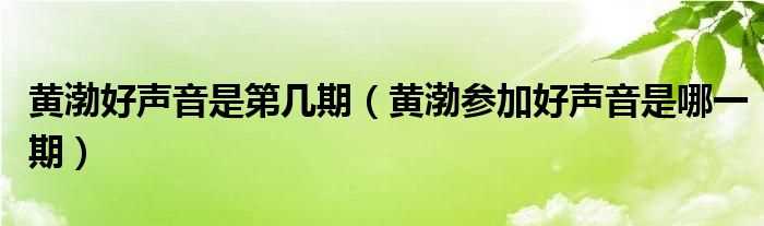 黄渤参加好声音是哪一期_黄渤好声音是第几期?(好声音黄渤哪一期)