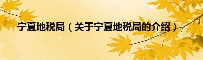 关于宁夏地税局的介绍_宁夏地税局(宁夏地税局)