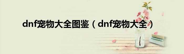 dnf宠物大全_dnf宠物大全图鉴(dnf宠物大全)