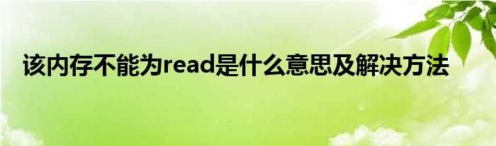 该内存不能为read是什么意思及解决办法步骤?(该内存不能为read是什么意思)