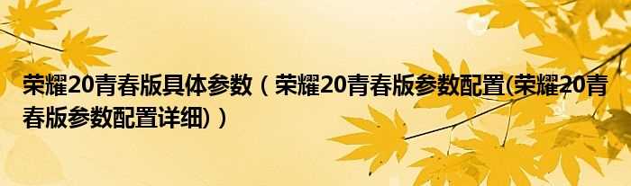 荣耀20青春版参数配置(荣耀20青春版参数配置详细_荣耀20青春版具体参数)(荣耀20青春版参数配置)