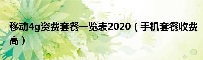 手机套餐收费高_移动4g资费套餐一览表2020(移动4g)