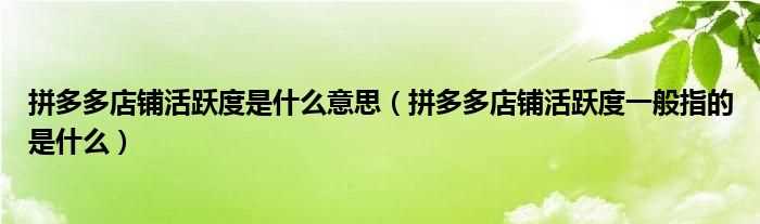 拼多多店铺活跃度一般指的是什么_拼多多店铺活跃度是什么意思?(活跃度)