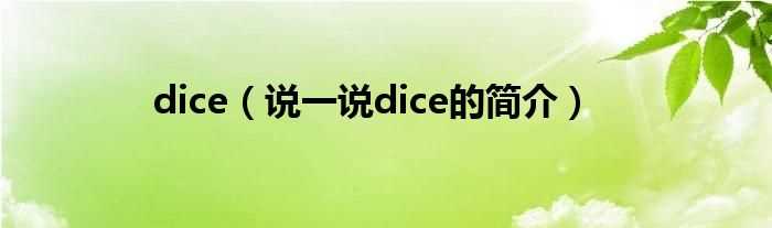 说一说dice的简介_dice(dice)