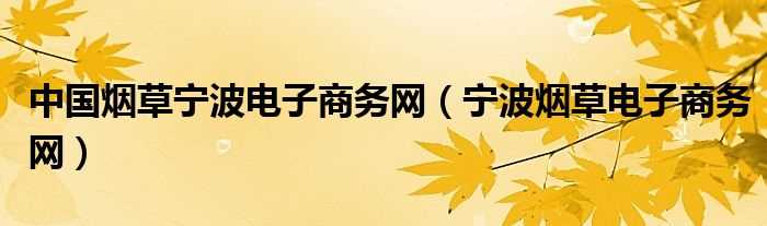 宁波烟草电子商务网_中国烟草宁波电子商务网(宁波电子商务网订烟)