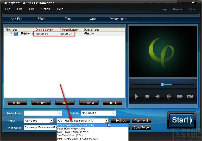 4Easysoft SwF to FLV Converter剪切视频的操作方法