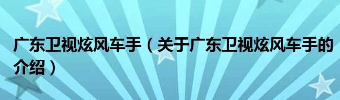 关于广东卫视炫风车手的介绍_广东卫视炫风车手(广东卫视炫风车手)