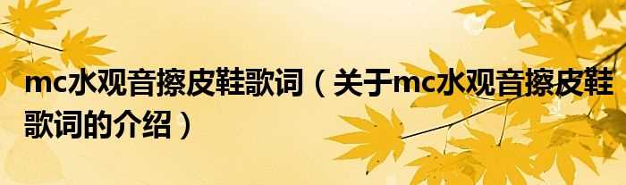 关于mc水观音擦皮鞋歌词的介绍_mc水观音擦皮鞋歌词(水观音擦皮鞋麦词)