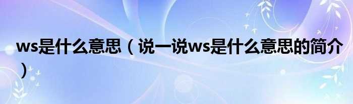 说一说ws是什么意思的简介_ws是什么意思?(ws)