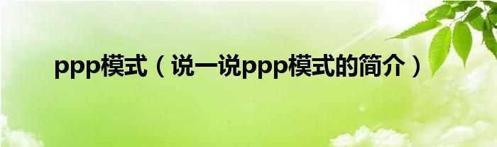 说一说ppp模式的简介_ppp模式(ppp)