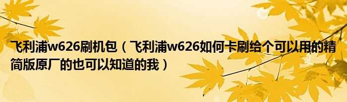 飞利浦w626怎么卡刷给个可以用的精简版原厂的也可以知道的我_飞利浦w626刷机包?(飞利浦w626刷机包)