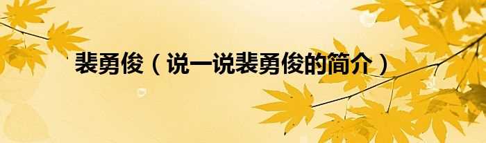 说一说裴勇俊的简介_裴勇俊(裴勇俊)