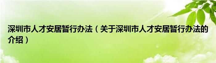 关于深圳市人才安居暂行办法的介绍_深圳市人才安居暂行办法(深圳市人才安居暂行办法)