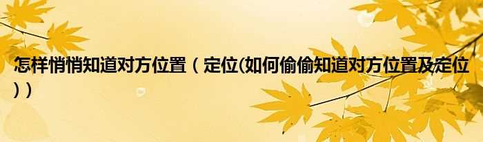 定位(怎么偷偷知道对方位置及定位_怎么样悄悄知道对方位置)?(如何偷偷知道对方位置)