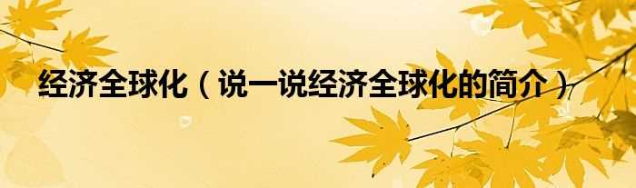 说一说经济全球化的简介_经济全球化(经济全球化)